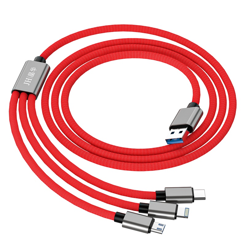 晶华 数据线三合一 苹果华为Type-c手机冲充电线3.5A iPhone12/11/Xs 小米oppo华为红色U382