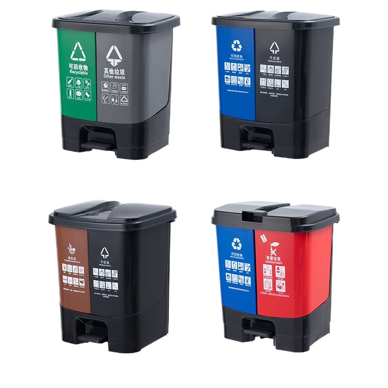 振真ZZ-052双体脚踏40L垃圾桶蓝色