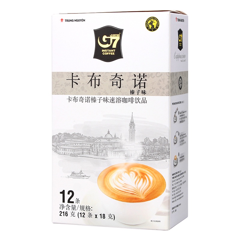 中原(G7 )卡布奇诺速溶咖啡 榛果味 216g (18g*12条) 越南进口 咖啡