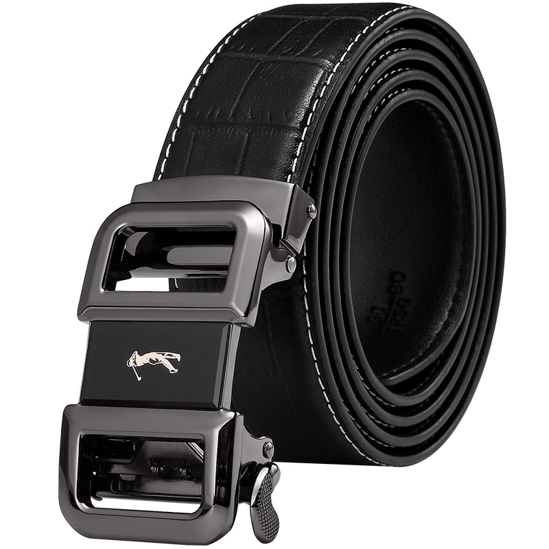 高尔夫GOLF男士真皮自动扣皮带时尚鳄鱼纹头层牛皮商务腰带礼盒装送礼休闲裤带