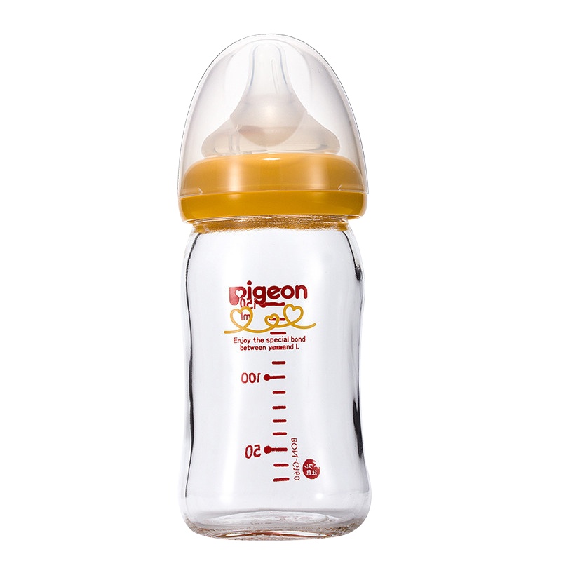 贝亲母乳实感 耐热玻璃奶瓶 橘黄色 160ml
