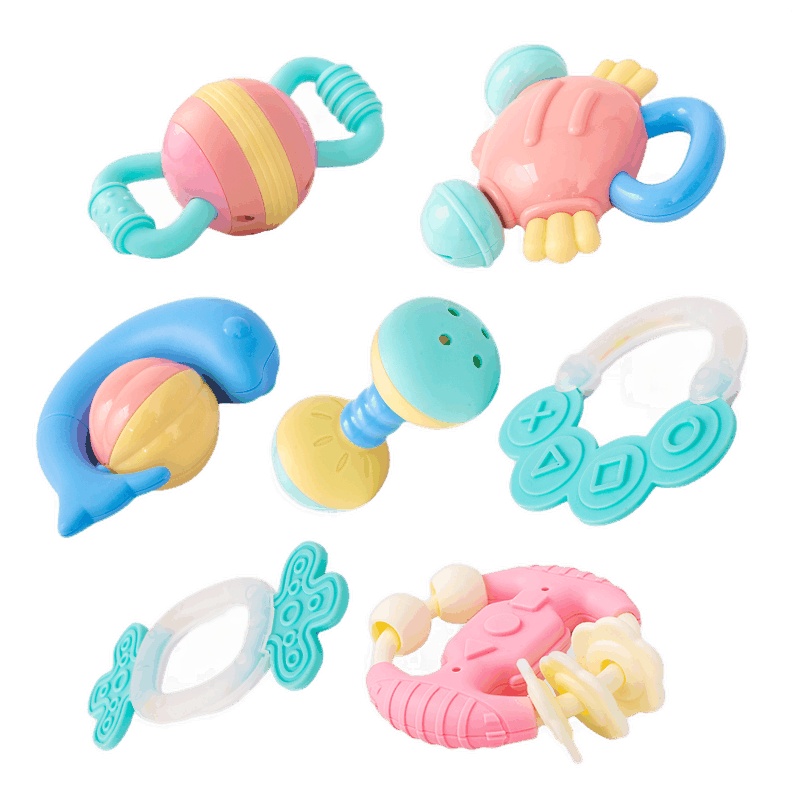 过凡 GUOFAN 婴幼新生儿手摇铃牙胶玩具0-3-6-12个月幼儿益智玩具早教启蒙 宝宝磨牙安抚玩具