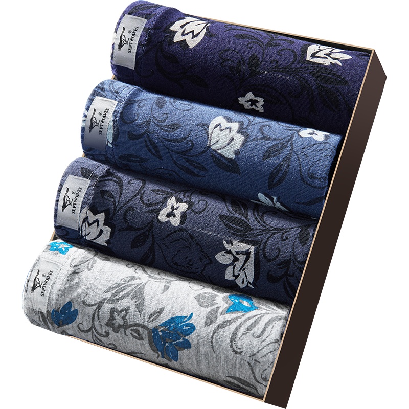 七匹狼男士全棉冚头印花肥佬平角裤