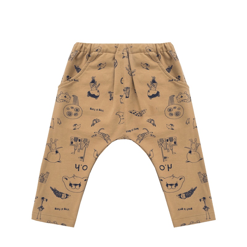 婴姿坊春秋男童男宝宝儿童修身款图案印花休闲长裤