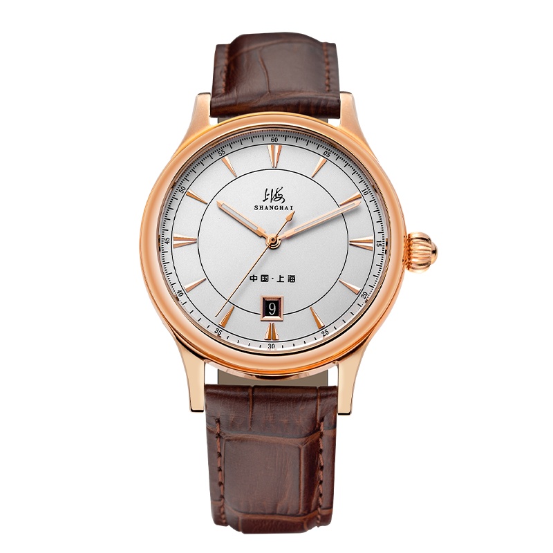上海(SHANGHAI)手表男三针日历系列全自动机械表SH-681男士手表真皮表带简约休闲正品手表