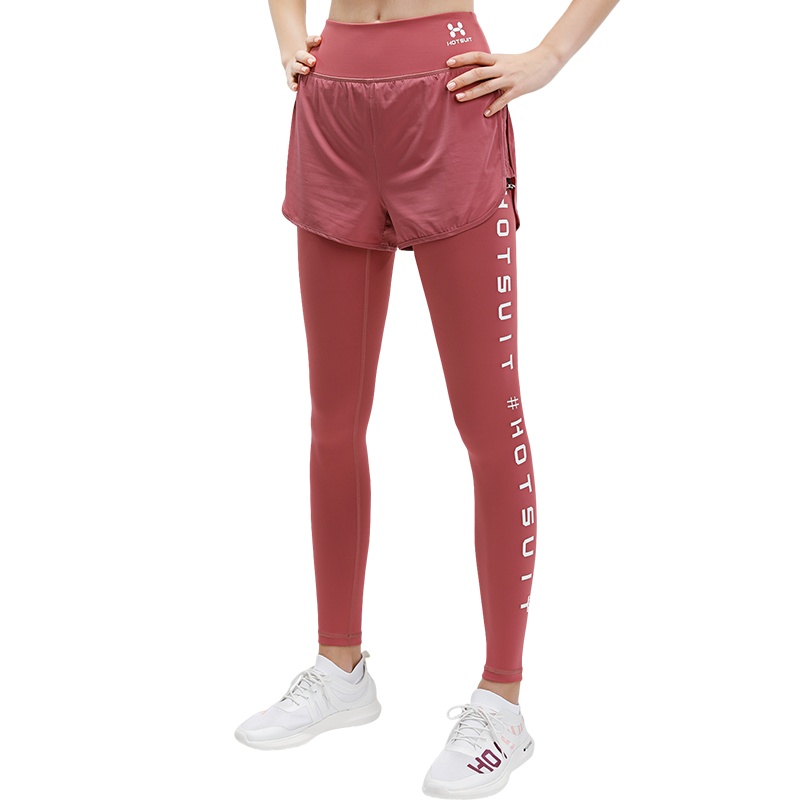 HOTSUIT健身裤女新款假两件紧身显瘦弹力透气运动健身裤