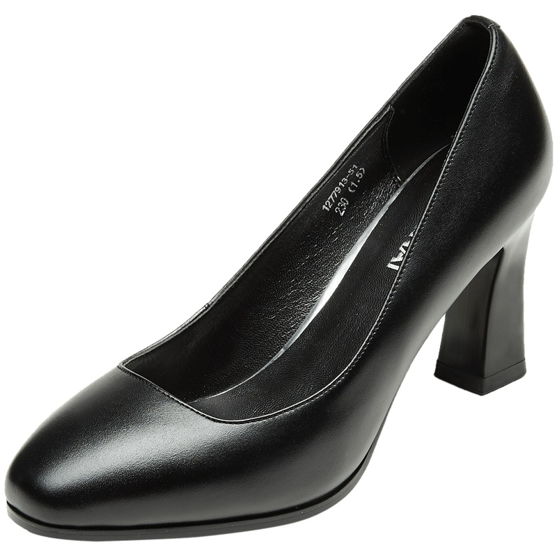 康奈女鞋 秋季时尚方头套脚单鞋粗高跟鞋纯色气质优雅职业通勤女鞋1277913