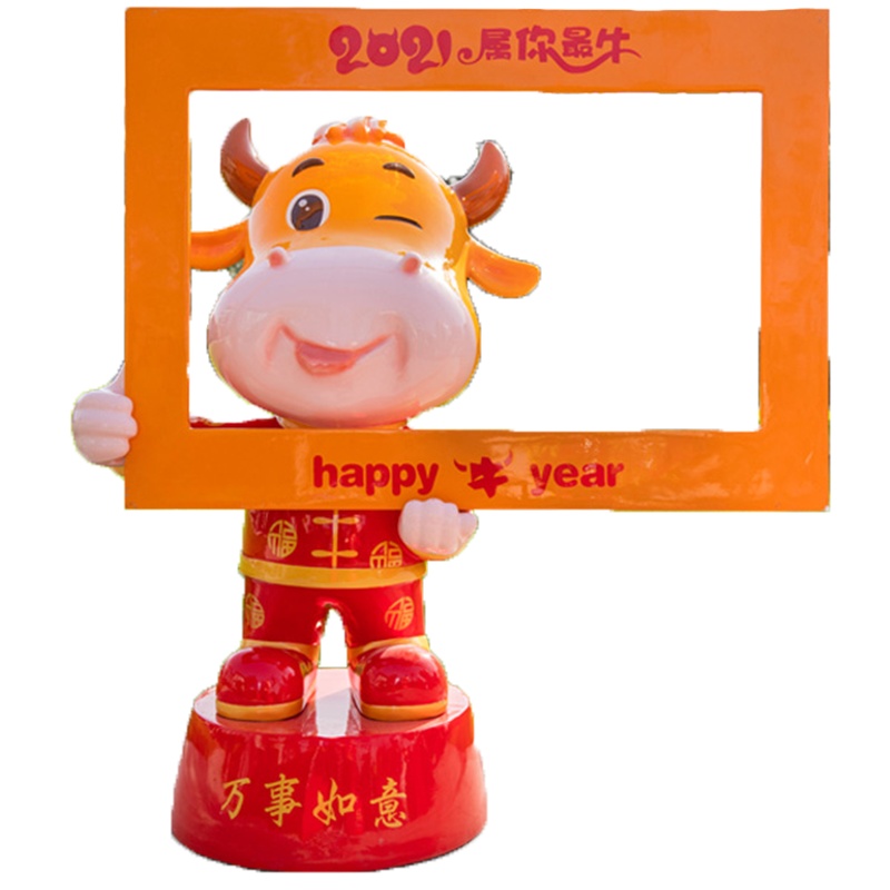 牛年吉祥物玻璃钢新年卡通牛雕塑