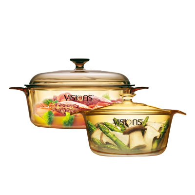 康宁(VISIONS)3.25L晶彩玻璃锅+1.6L养身锅 厨具套装 汤锅 炖锅 透明锅厨具套装透明耐热玻璃锅