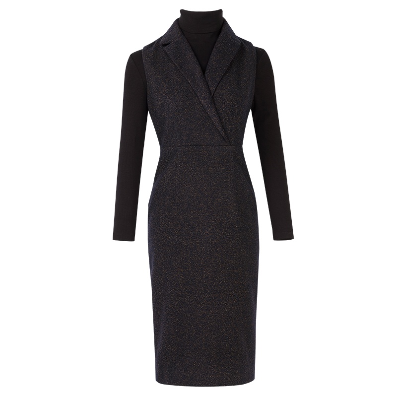 晩白 新品通勤套装裙纯色打底衫修身包臀连衣裙职业两件套女