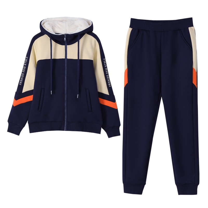 均妮运动套装女春秋季2021新款时尚宽松卫衣两件套棉大码休闲跑步服冬