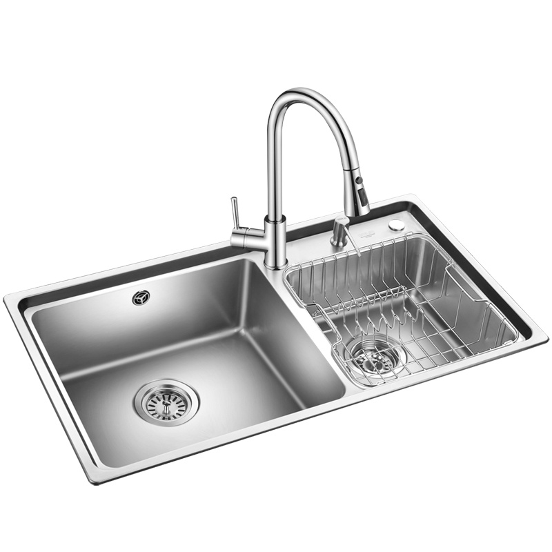 欧琳(OULIN) 304不锈钢洗碗盆洗菜池 加厚水槽双槽套餐 含龙头仿手工水槽YG203-A