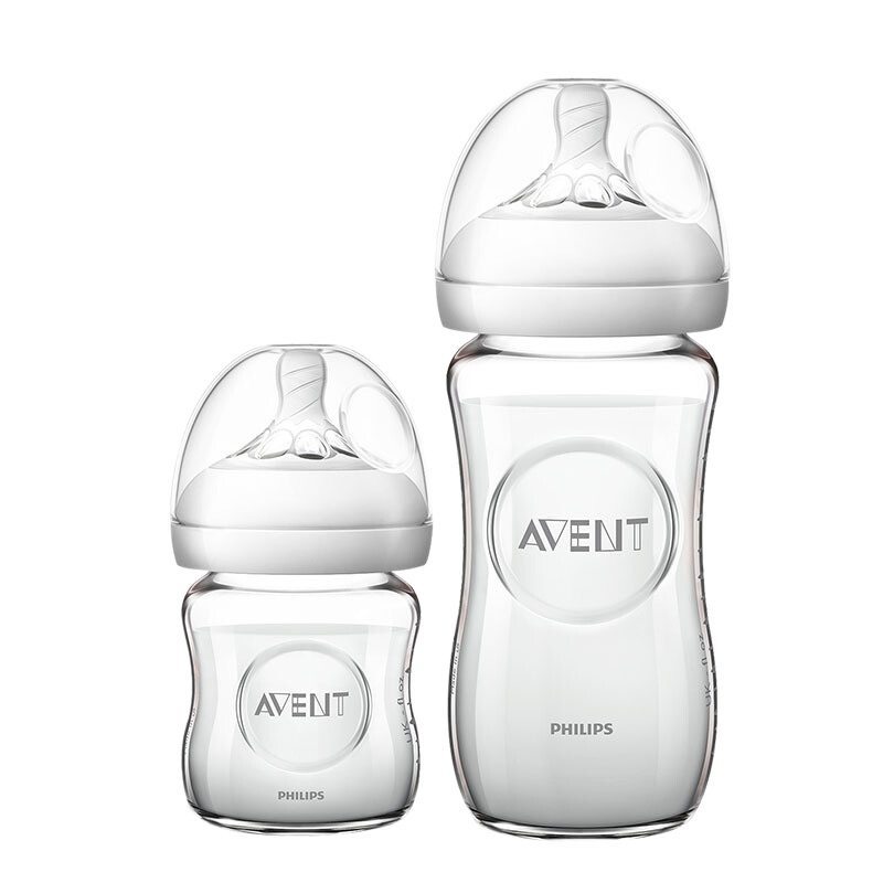飞利浦 AVENT 新安怡宽口径自然系列玻璃奶瓶N生儿套装(120ml+240ml奶瓶)SCD291/04 法国原装进口