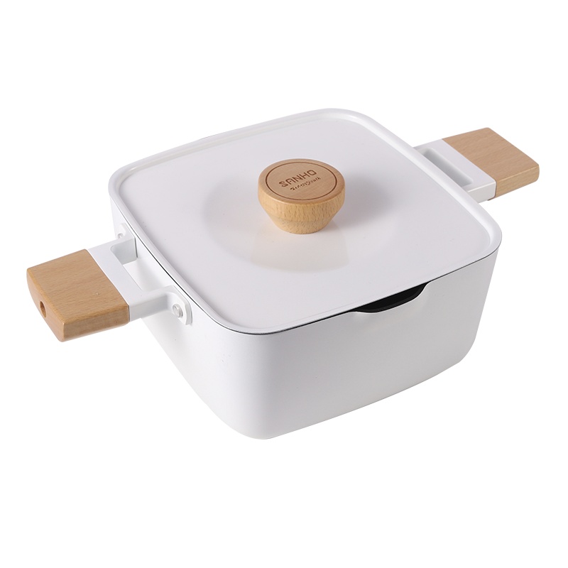 三禾Beautyouth小清新系列升级款不粘锅炒锅电磁炉通用双耳炖锅煲汤锅20CM清欢白