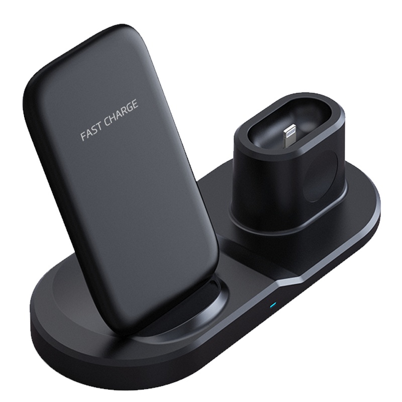 ESCASE 三合一无线充电器iphone立式iwatch手表AirPods快充华为小米手机通用多功能无线充立式黑色