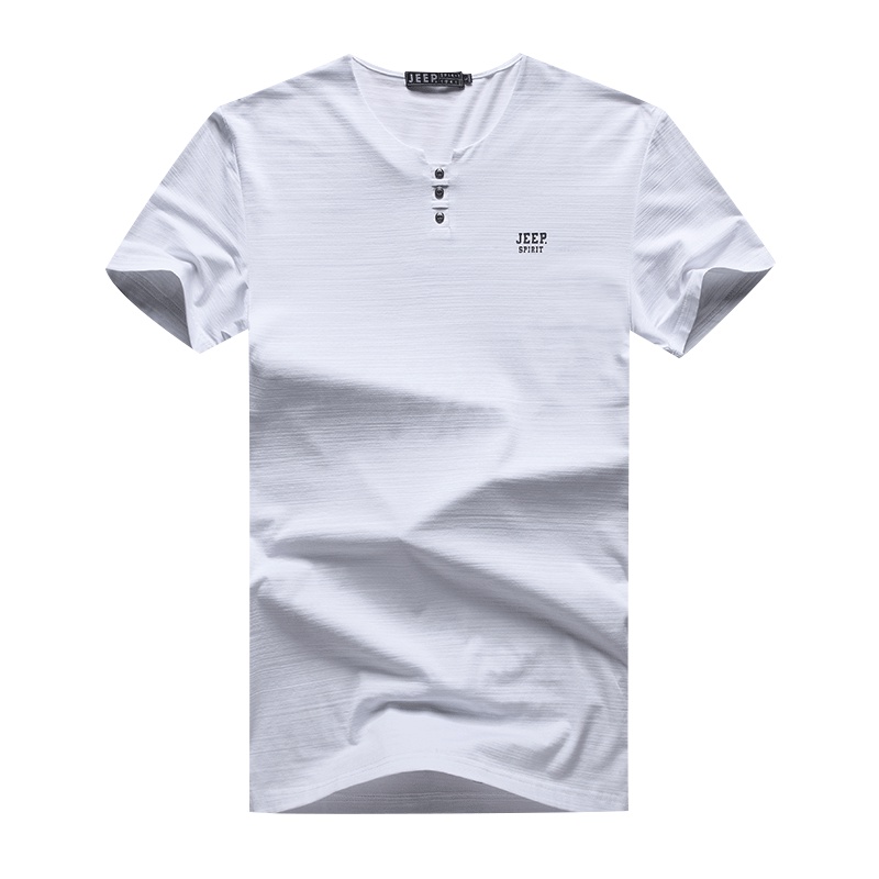 JEEP吉普短袖男装圆领2019夏新款潮流白色体恤半袖男士T恤夏天青少年纯色弹力透气百搭修身帅气衣服