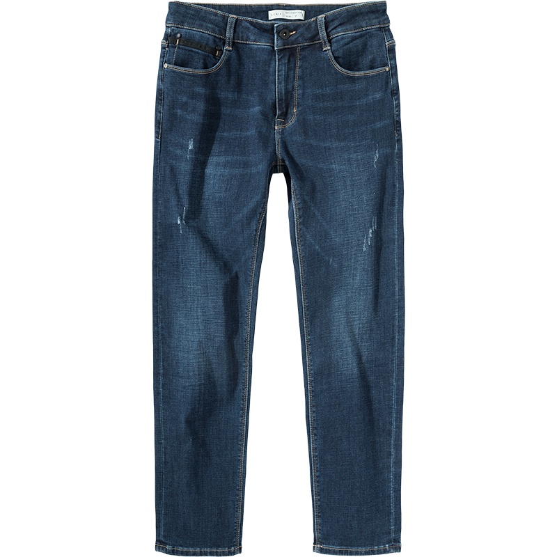 Semir森马修身牛仔长裤男年轻冬季撞色字母个性织带小脚裤子休闲弹力潮