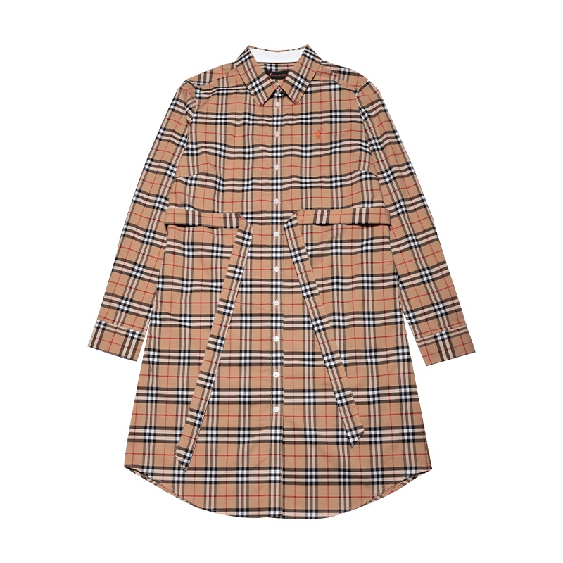 Polo Sport连衣裙女2021春新款收腰显瘦长袖格子衬衫裙11L261621