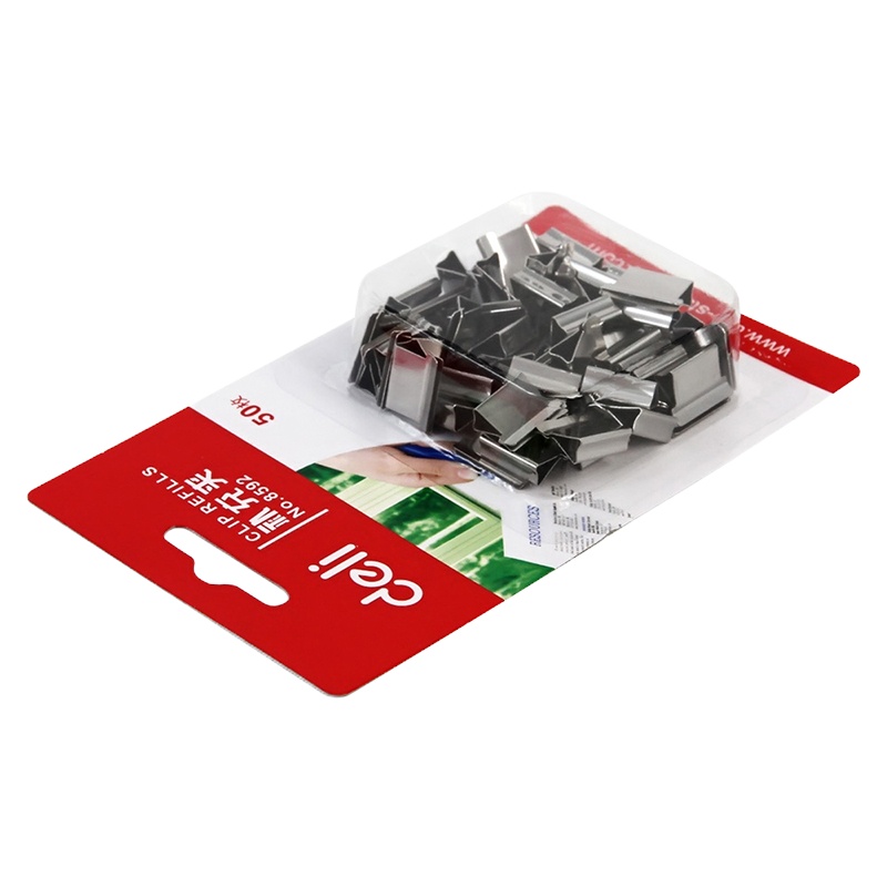 得力(deli) 8592 推夹器夹纸器补充夹子 1卡装 50枚/卡