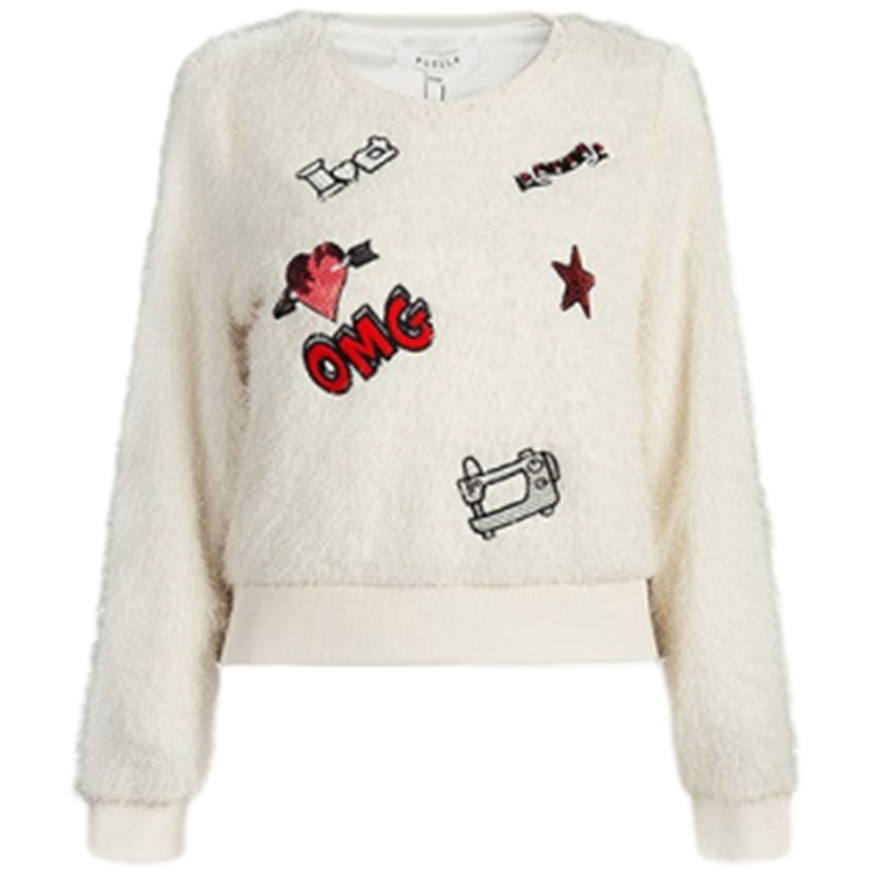 【福利款】拉夏贝尔Puella春装新款甜美绒面绣花长袖圆领卫衣女20007561