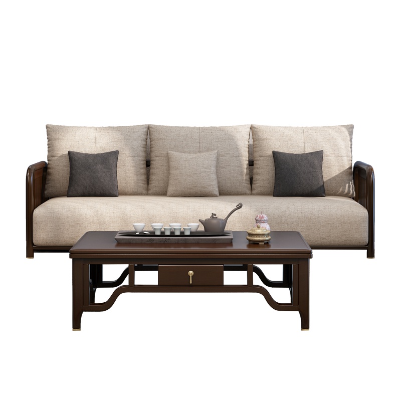 景山百岁 新中式沙发 实木沙发组合 轻奢沙发 后现代沙发 U型沙发 1+2+3沙发 客厅家具 510