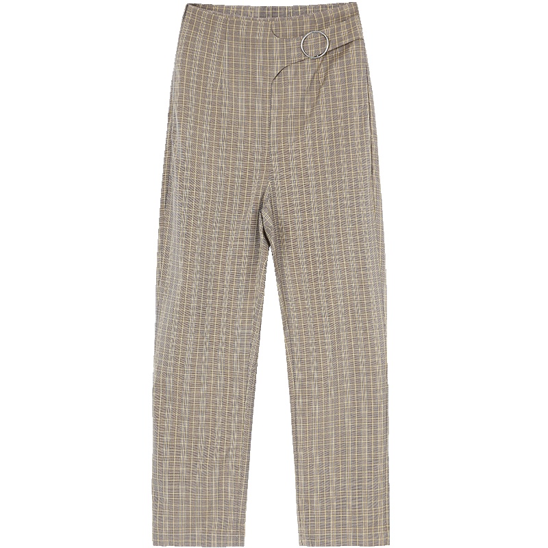 马克华菲女装2019夏新款百搭气质时尚格子休闲裤