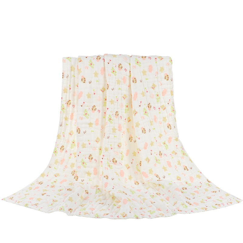 竹之锦 毛巾家纺 纯棉A类6层纱布婴幼儿童浴巾宝宝婴儿浴巾包被小毯子 字母熊蓝色 350g/条 110×110cm