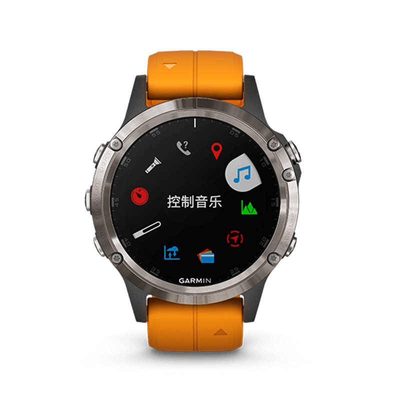 佳明GARMIN飞耐时5Plus心率音乐NFC高尔夫GPS户外运动导航功能手表防水深度值100m(闪耀橘蓝宝石镜面)