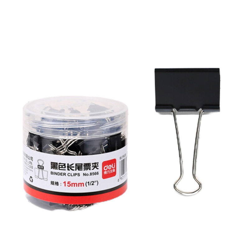 得力60只15mm黑色长尾夹票夹 小号金属燕尾夹票据夹子 办公用品 8566