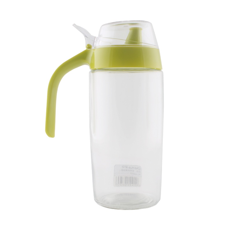 茶花厨房玻璃油壶调味罐硅胶密封油罐醋瓶酱油瓶带防尘盖防漏油瓶 绿色530ML[加大加厚]玻璃瓶身