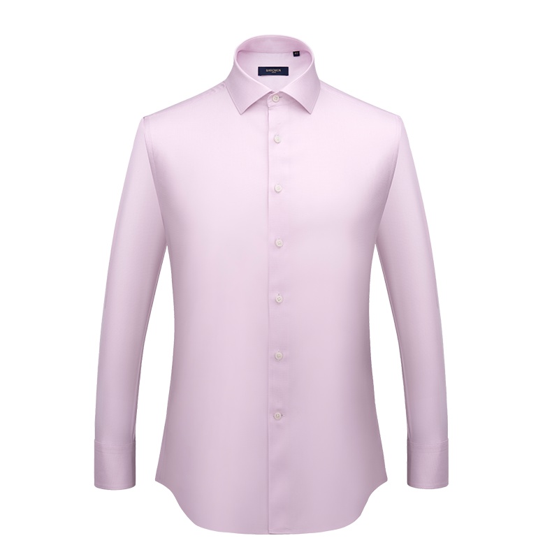 BAROMON/培罗蒙男装衬衫男士商务长袖正装衬衫粉色千鸟格修身桑蚕丝男衬衣新品男培羅蒙19008