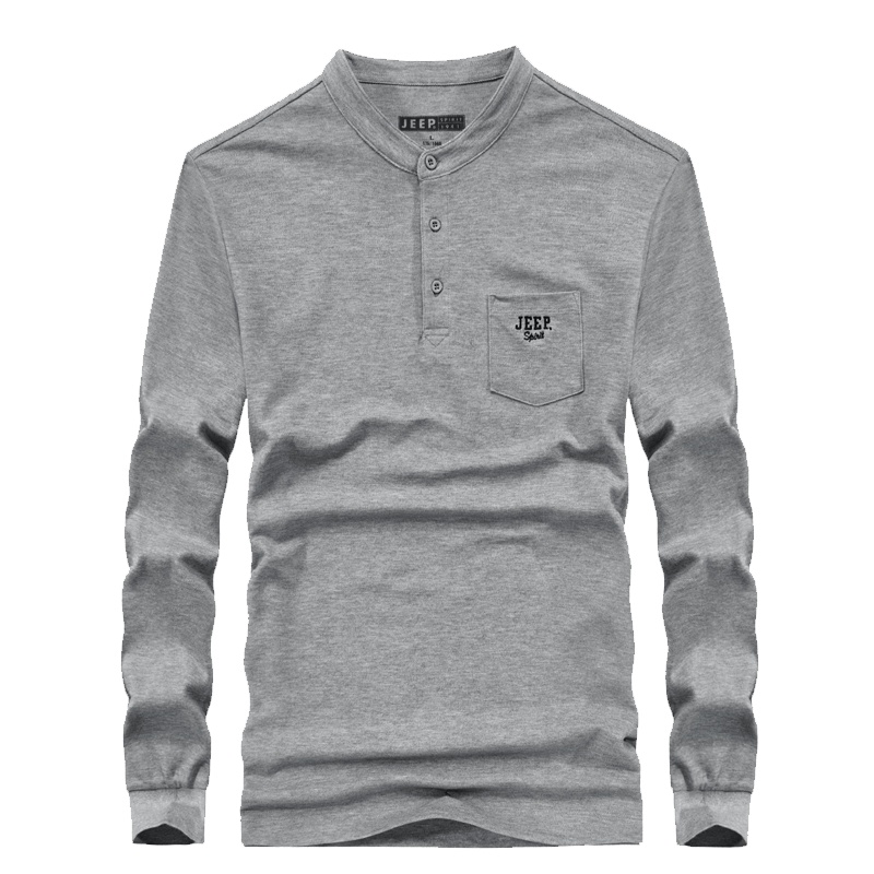 JEEP/吉普秋季新款男士商务休闲百搭简约立领套头打底衫长袖T恤FSM