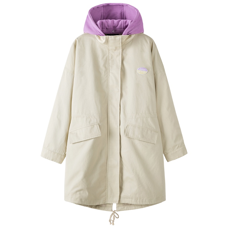 森马风衣女2019春秋新款拼接连帽宽松显瘦中长款港味外套学生潮流