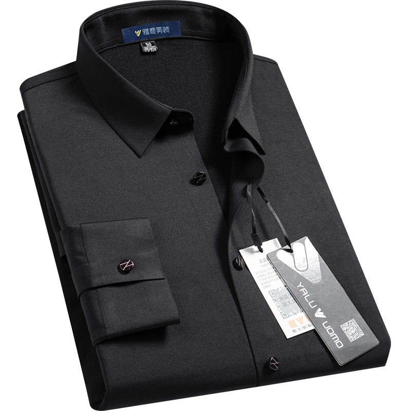 雅鹿男装长袖衬衫男2019秋季上新商务休纯色百搭加绒内里保暖男士长袖衬衫A1101SA03