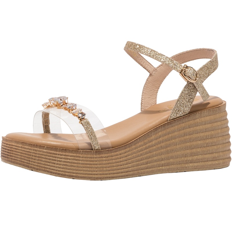 ST&SAT/星期六旗下夏季厚底平跟露趾一字扣带高跟外穿凉鞋SF02115008