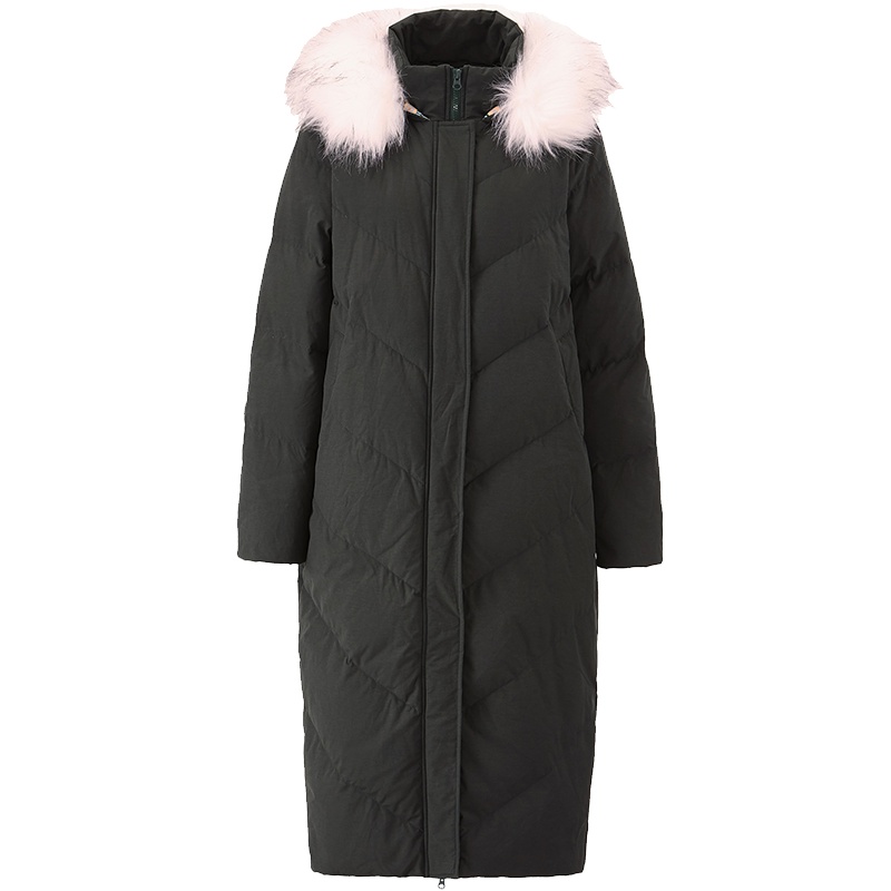 茵曼秋冬港风时尚小众连帽羽绒服女长款过膝宽松保暖外套大毛领潮