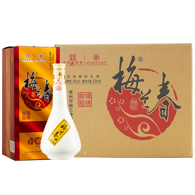 梅兰春 38度锦绣前程 500ml 6瓶整箱装 芝麻香型 白酒 中华老字号酒[新旧包装随机发货]