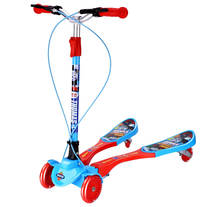 托马斯&朋友儿童滑板车 一键折叠双手刹三挡可调节四轮全闪滑板蛙式滑滑车 蓝色 男女童款