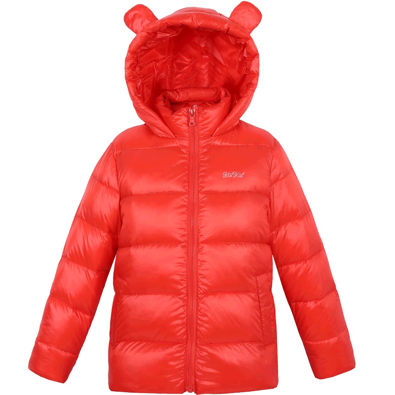 鸭鸭儿童白鸭绒纯色拉链衫外套连帽加厚韩版女羽绒服Y-G373001