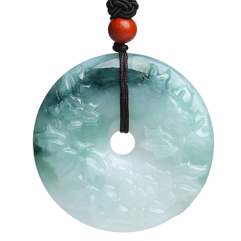 印象眸 翡翠平安扣吊坠 平安扣花开富贵飘花玉石吊坠 附送证书