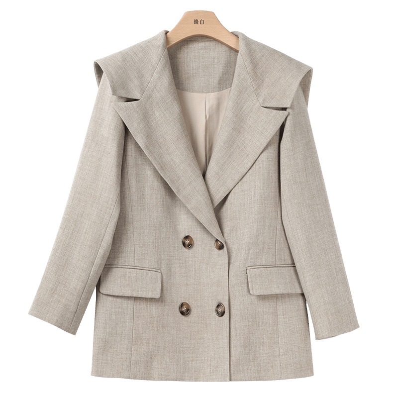 晚白 2020春季新品通勤百搭纯色翻领单排扣OL长袖西装风衣外套女