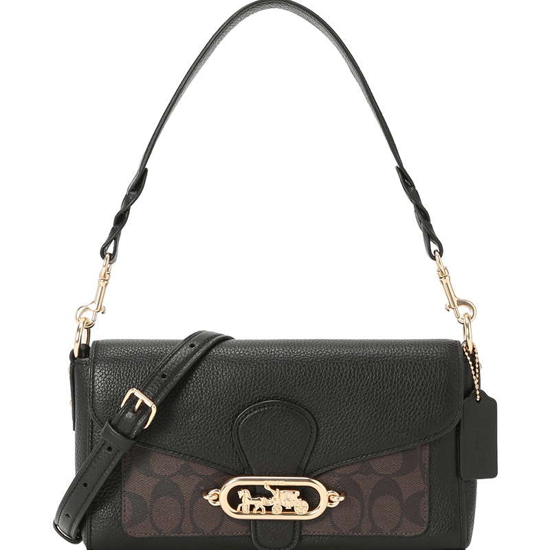 COACH 蔻驰 女包 单肩包 斜挎包 JADE 通勤肩背包小号 马车标粒面皮拼织物F90782 PVC\牛皮革