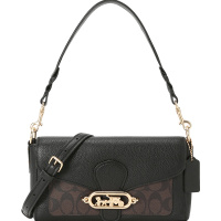 COACH 蔻驰 女包 单肩包 斜挎包 JADE 通勤肩背包小号 马车标粒面皮拼织物F90782 PVC\牛皮革