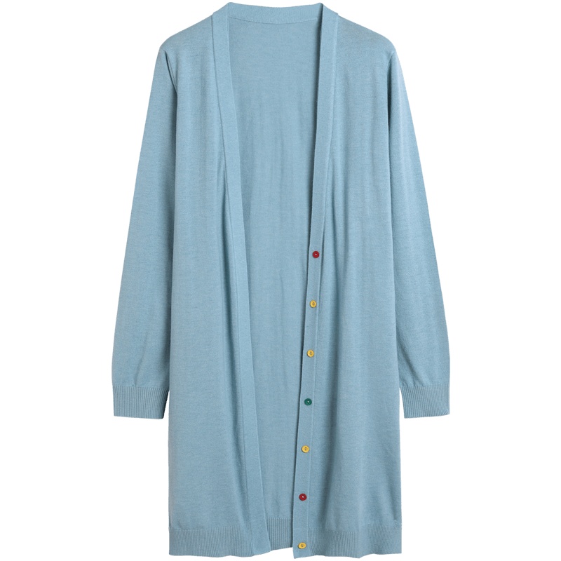 恒源祥2020春秋新款针织开衫女士中长款含羊毛彩色单排扣毛衣外套