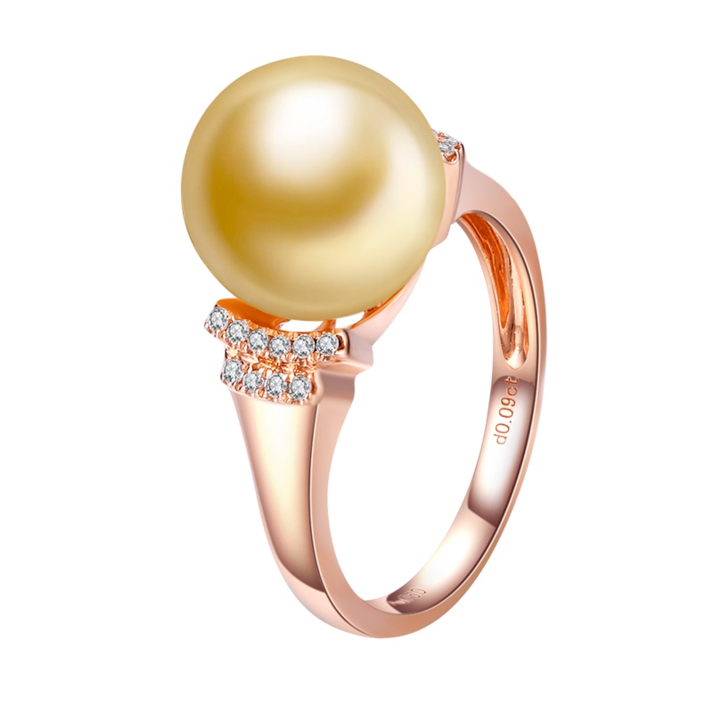 brir佰色传情10-11MM正圆南洋金珠18k金钻石海水珍珠戒指