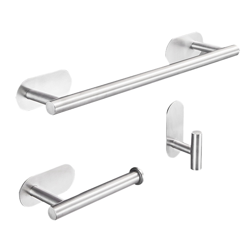 弘拜 免打孔304不锈钢厨房纸巾架 卫生间圈纸架 浴室毛巾杆挂衣钩套装黑色毛巾架自粘浴室五金套装配件