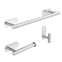 弘拜 免打孔304不锈钢厨房纸巾架 卫生间圈纸架 浴室毛巾杆挂衣钩套装黑色毛巾架自粘浴室五金套装配件