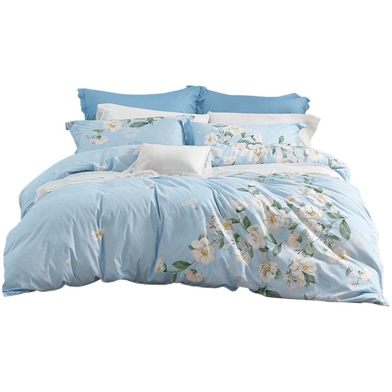LOVO乐蜗家纺床上四件套全棉纯棉床单被套被罩花卉中式田园风床品