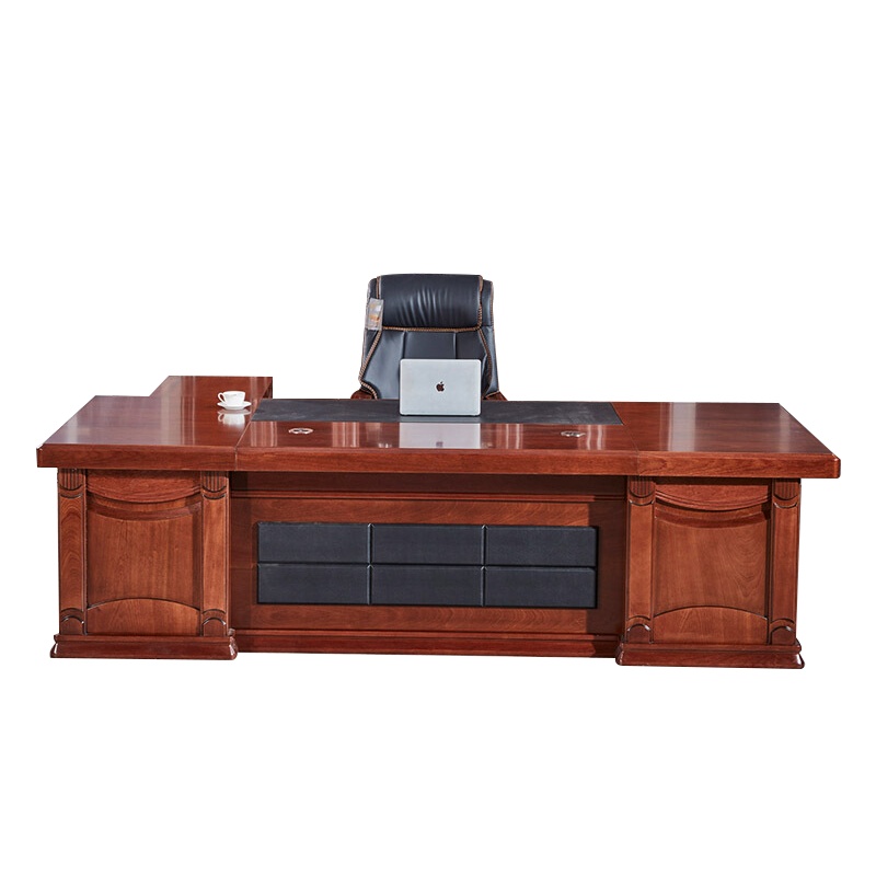 欧宝美办公家具油漆贴实木皮老板桌办公桌总裁桌大班台经理桌含侧柜HT-06