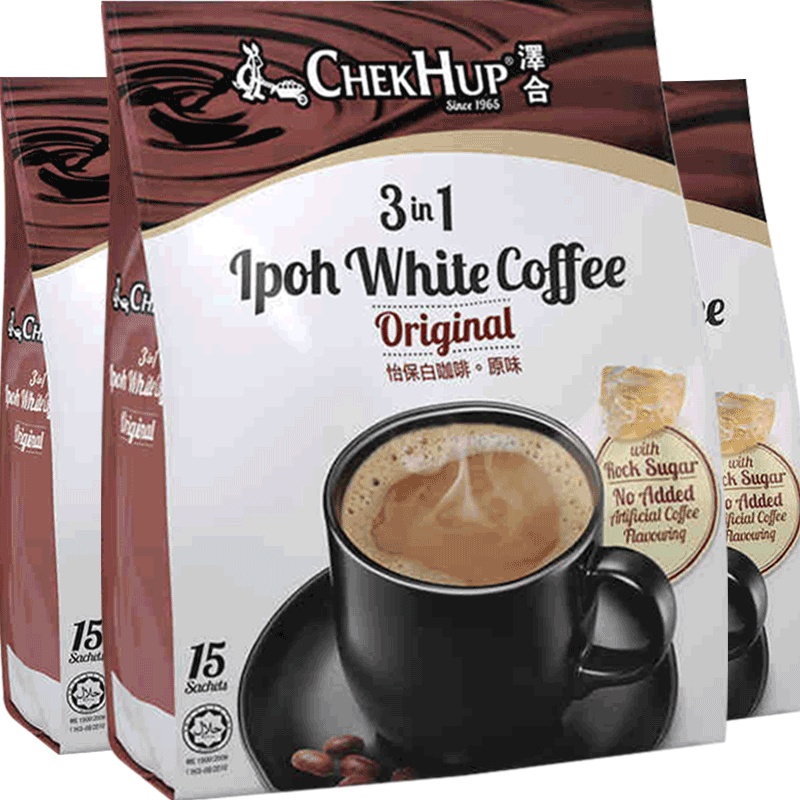 马来西亚进口泽合怡保白咖啡原味600g袋装15包 三合一速溶咖啡粉 速溶冲调饮料学生早餐